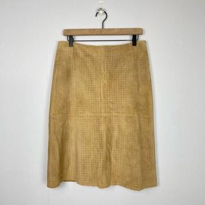 SOLD | Lillie Rubin | Vintage Genuine Suede Tan Laser Cut A-line Pencil Skirt